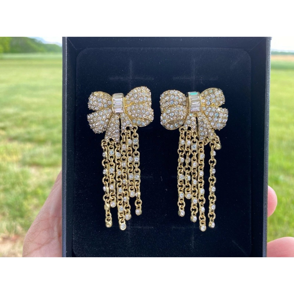 Heidi Daus "Haute Bow" crystal Bow Dangle Earrings clear color